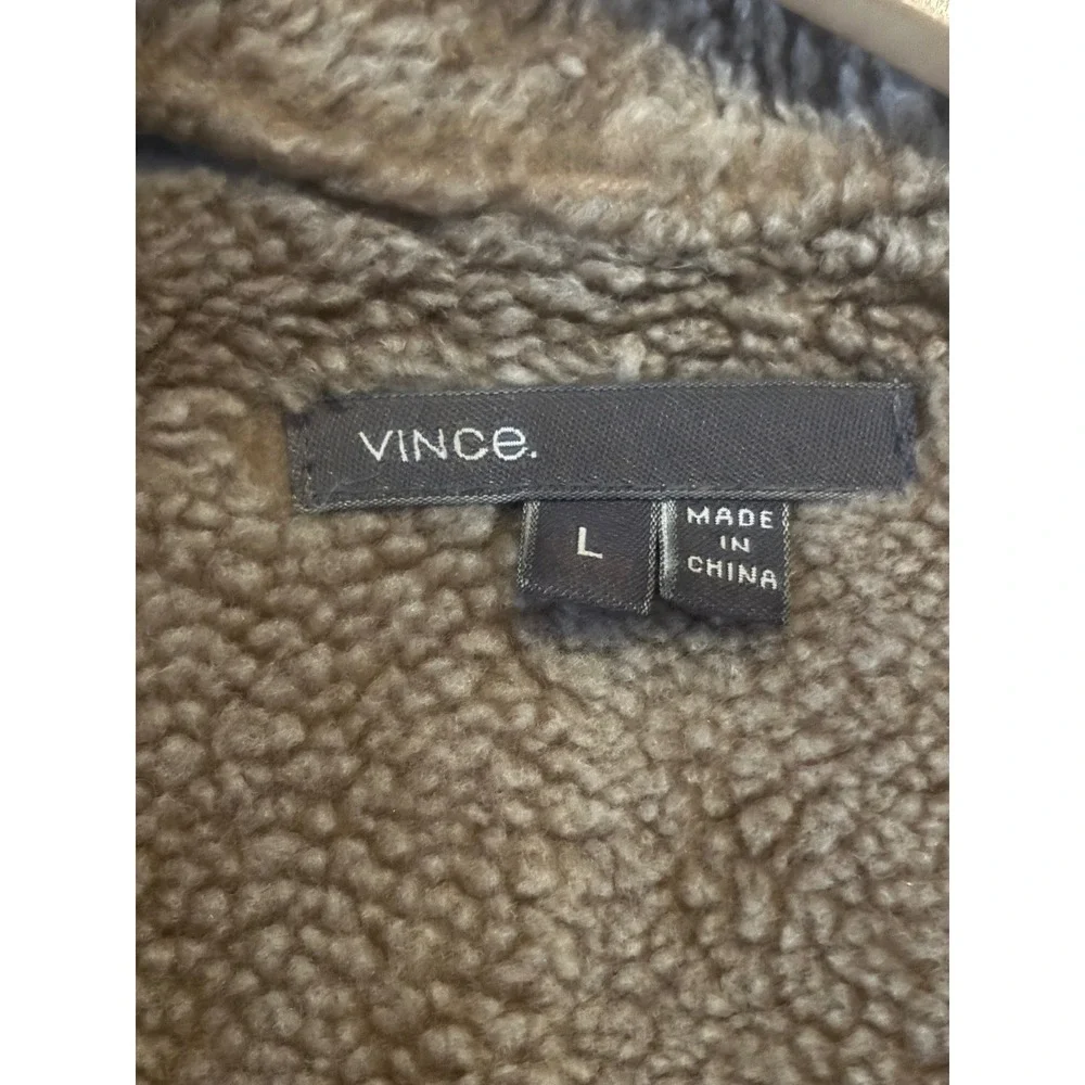 Vince Taupe Spanish Merino Shearling‎ Draped Suede Leather Jacket Size Large